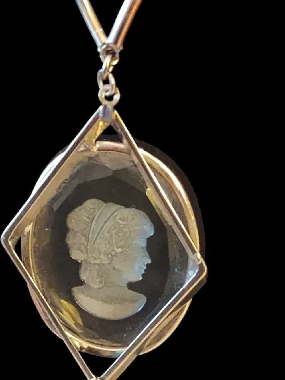 Vintage Clear Etched Lucite Cameo Tassel Pendant … - image 5