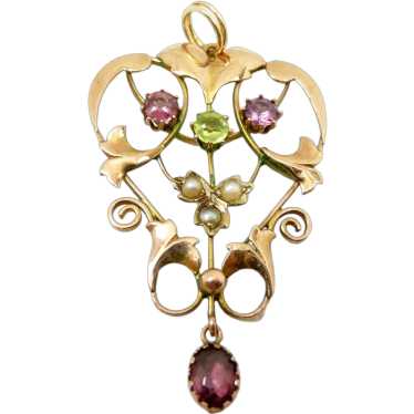 Lovely Art Nouveau Tourmaline Pendant c. 1890