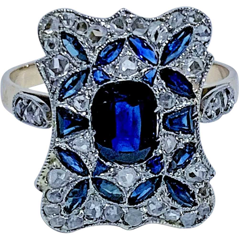 Antique Edwardian Sapphire Diamond 18K Gold Art D… - image 1