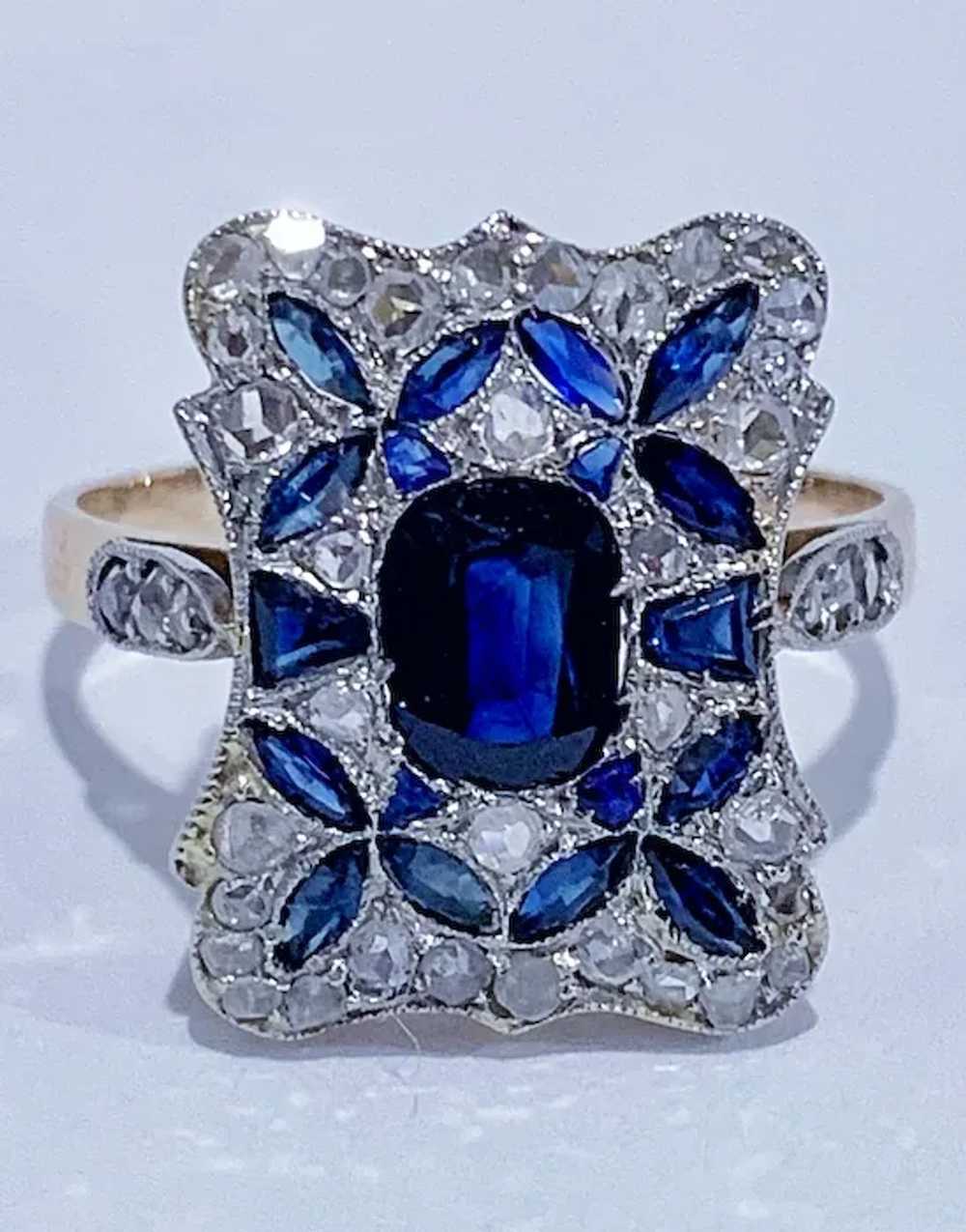 Antique Edwardian Sapphire Diamond 18K Gold Art D… - image 2