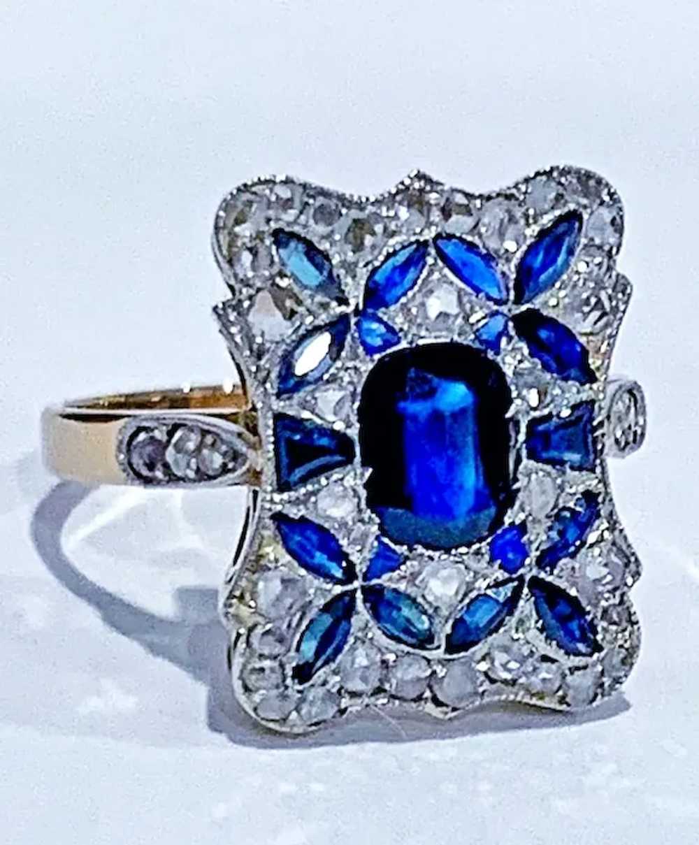 Antique Edwardian Sapphire Diamond 18K Gold Art D… - image 3