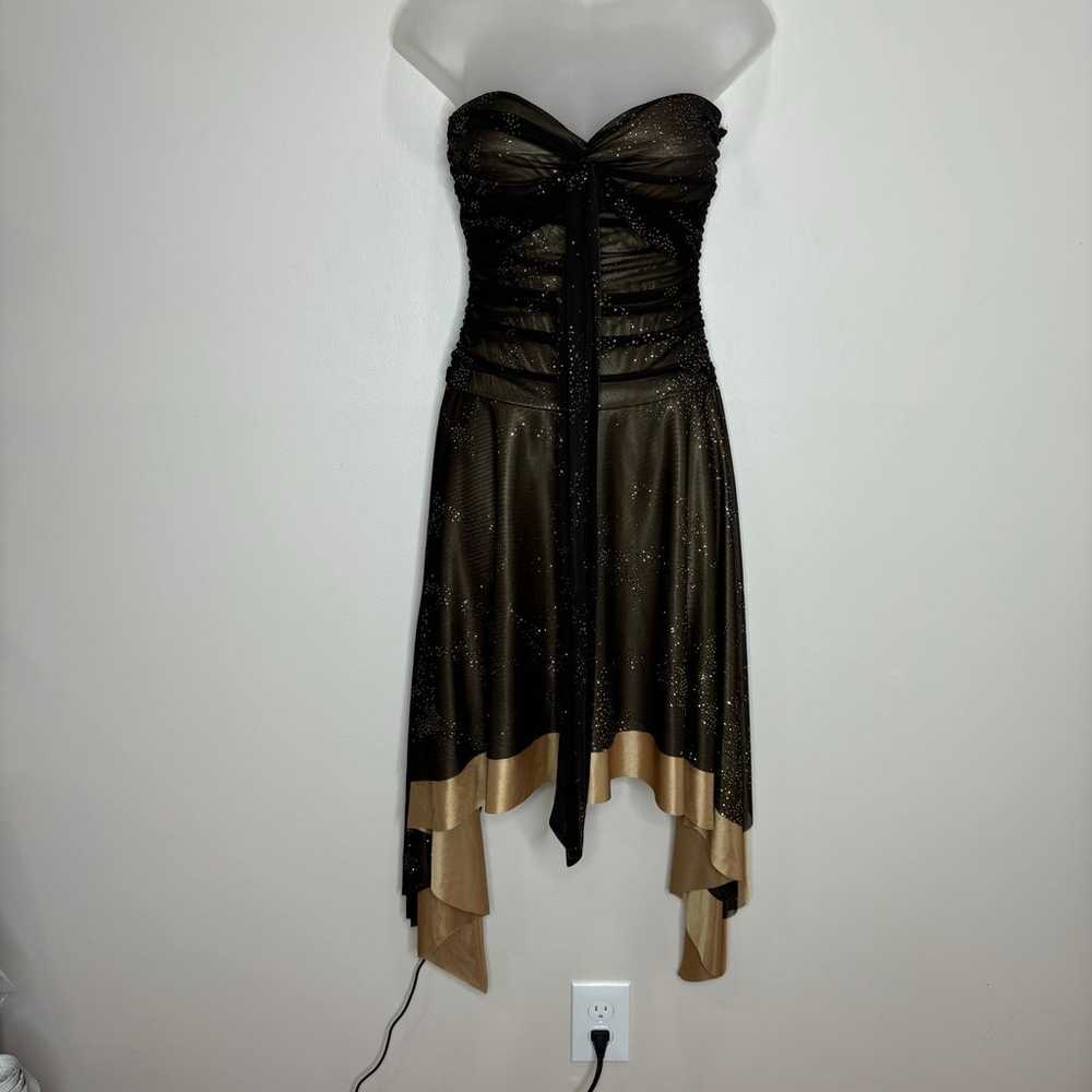 Y2K Vintage Dress Brown gold sparkly evening asym… - image 1