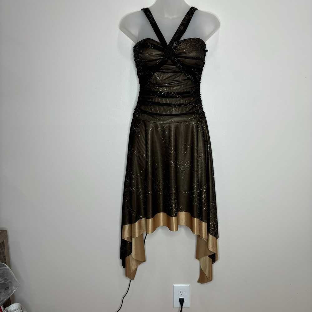 Y2K Vintage Dress Brown gold sparkly evening asym… - image 2