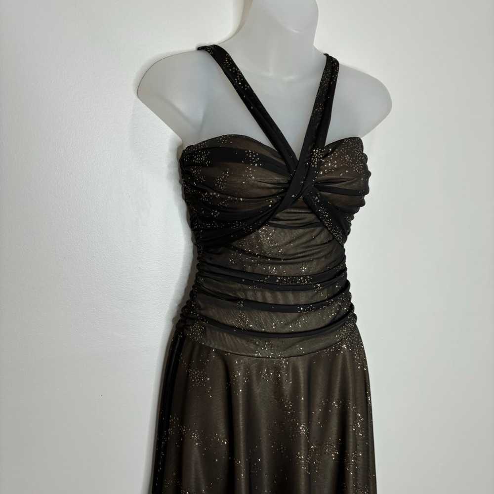 Y2K Vintage Dress Brown gold sparkly evening asym… - image 3