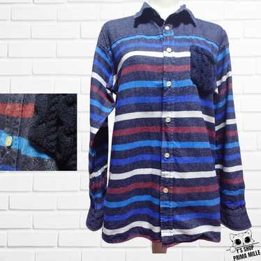 BEAMS HEART Shirt Stripe Denim Long Sleeve 100% Co