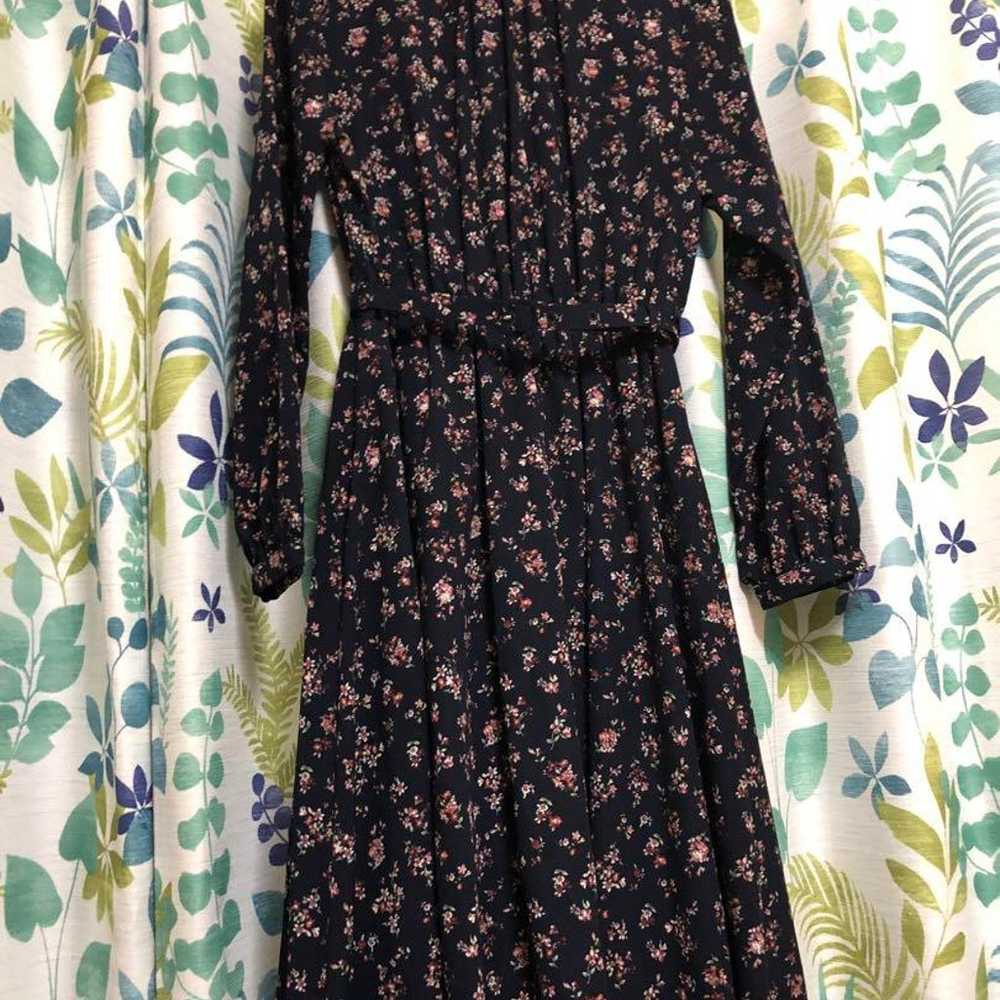 Navy Floral Long Sleeve Knee-Length Dress - image 2