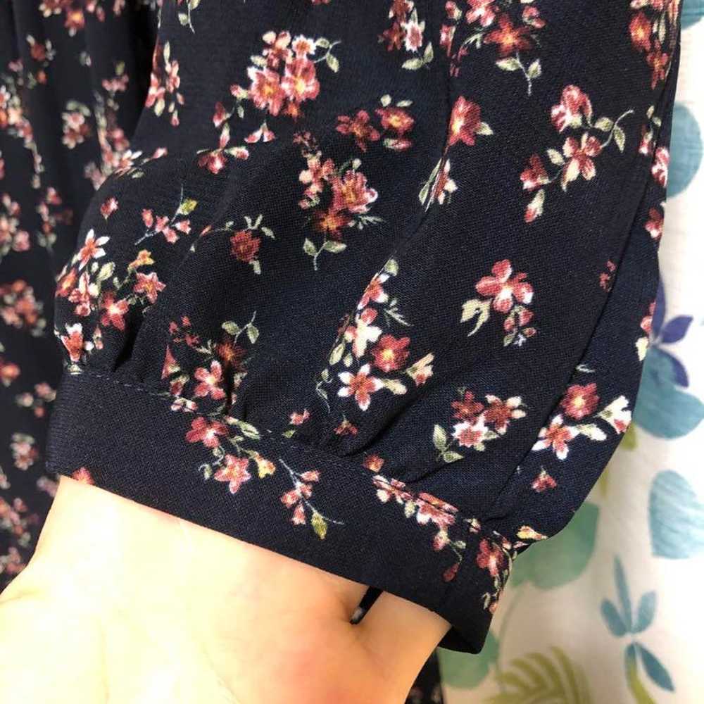 Navy Floral Long Sleeve Knee-Length Dress - image 6