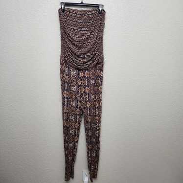 CAbi Brown Black Mosaic Strapless Pleated Jumpsui… - image 1