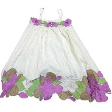 LUCCA Cream With Floral Applique Pleated Mini Dres