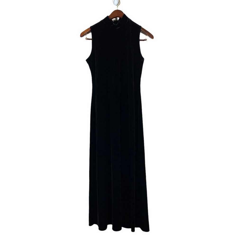 Vintage Black Mock Neck Velour Maxi Dress Sleevel… - image 1