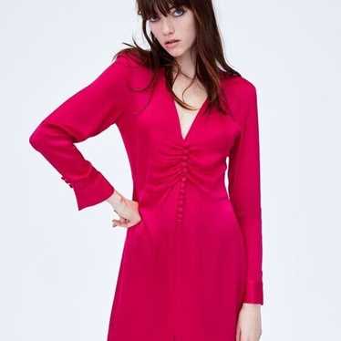 Zara AW18 Long Dress V-Neckline Fuchsia 8534/944 S