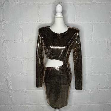 Blanc Women's Gold Sequin Long Sleeve Cutout Body… - image 1