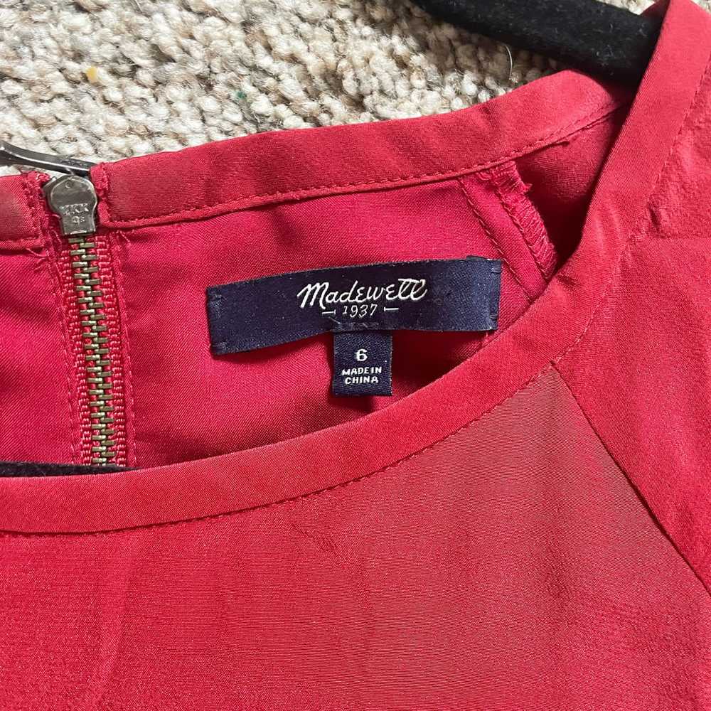 Madewell Silk Cinch Waist Red Dress Size 6 - image 4