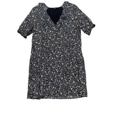 Madewell Black Floral Ruffle Collar Shirt Dress S… - image 1