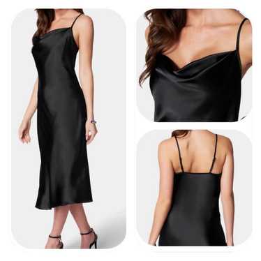 Bebe M black satin midi slip dress