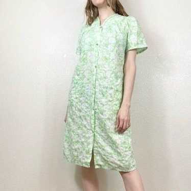 Green & White Rose Floral Granny Nightgown Dress - image 1