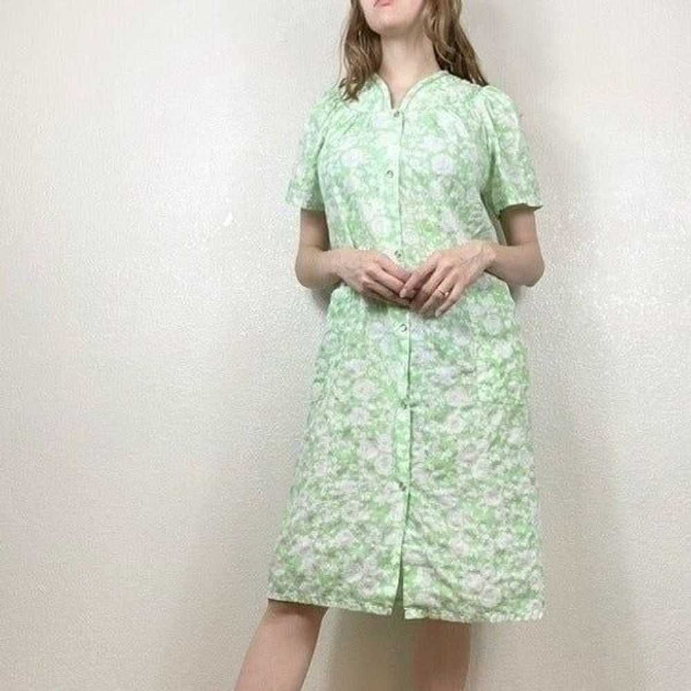 Green & White Rose Floral Granny Nightgown Dress - image 6