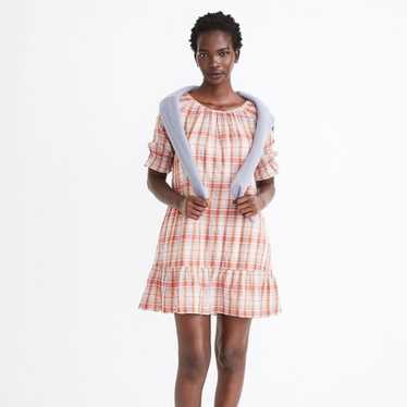 Madewell Plaid Ruffle Sleeve Popover Dress Size Me