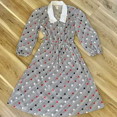 VTG Jennifer Gee Dress Stretch Waist Polka Dots S… - image 1