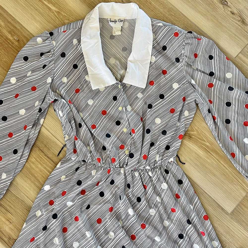 VTG Jennifer Gee Dress Stretch Waist Polka Dots S… - image 2