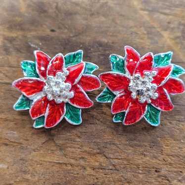 Vintage Christmas poinsettia earrings Stud earring