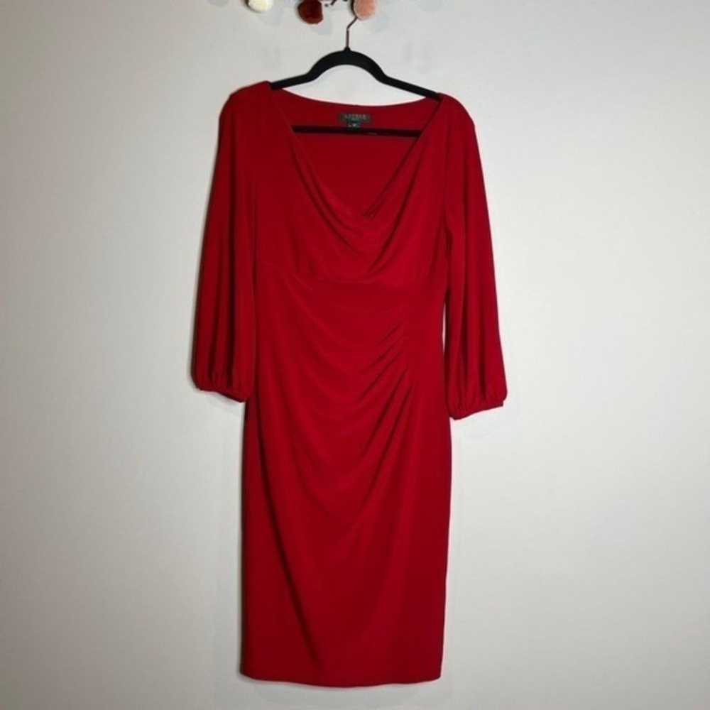 Lauren Ralph Lauren red cowl neck shaping dress - image 1