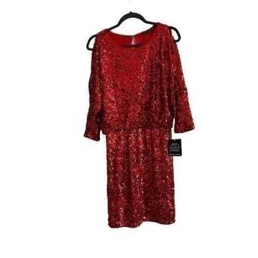 NTW Boston Proper Red Sequin Cold-Shoulder Party D