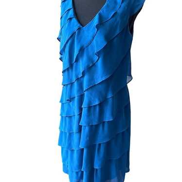 Adrianna Papell Cocktail Dress Blue Cascading Chi… - image 1