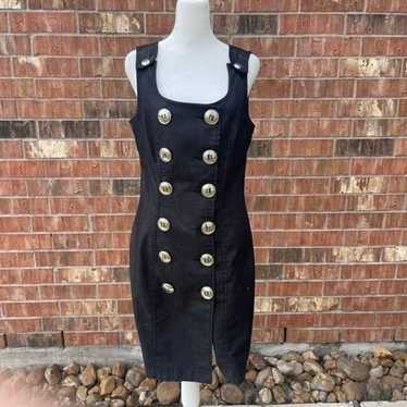 Dept black denim button accent dress