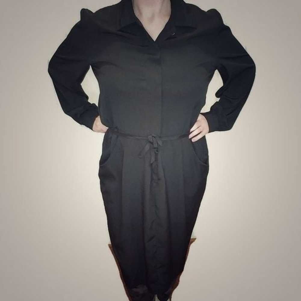 Vintage Black Longsleeve Secretary Midi Dress 10 … - image 1