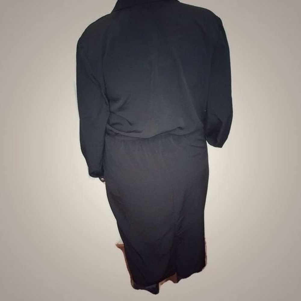 Vintage Black Longsleeve Secretary Midi Dress 10 … - image 3