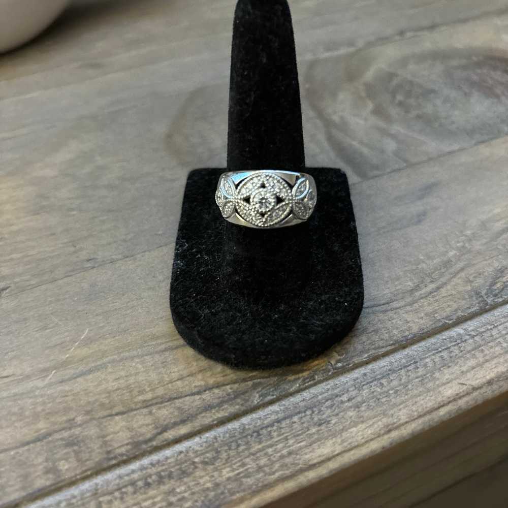 Sterling silver and diamonique band ring - image 1