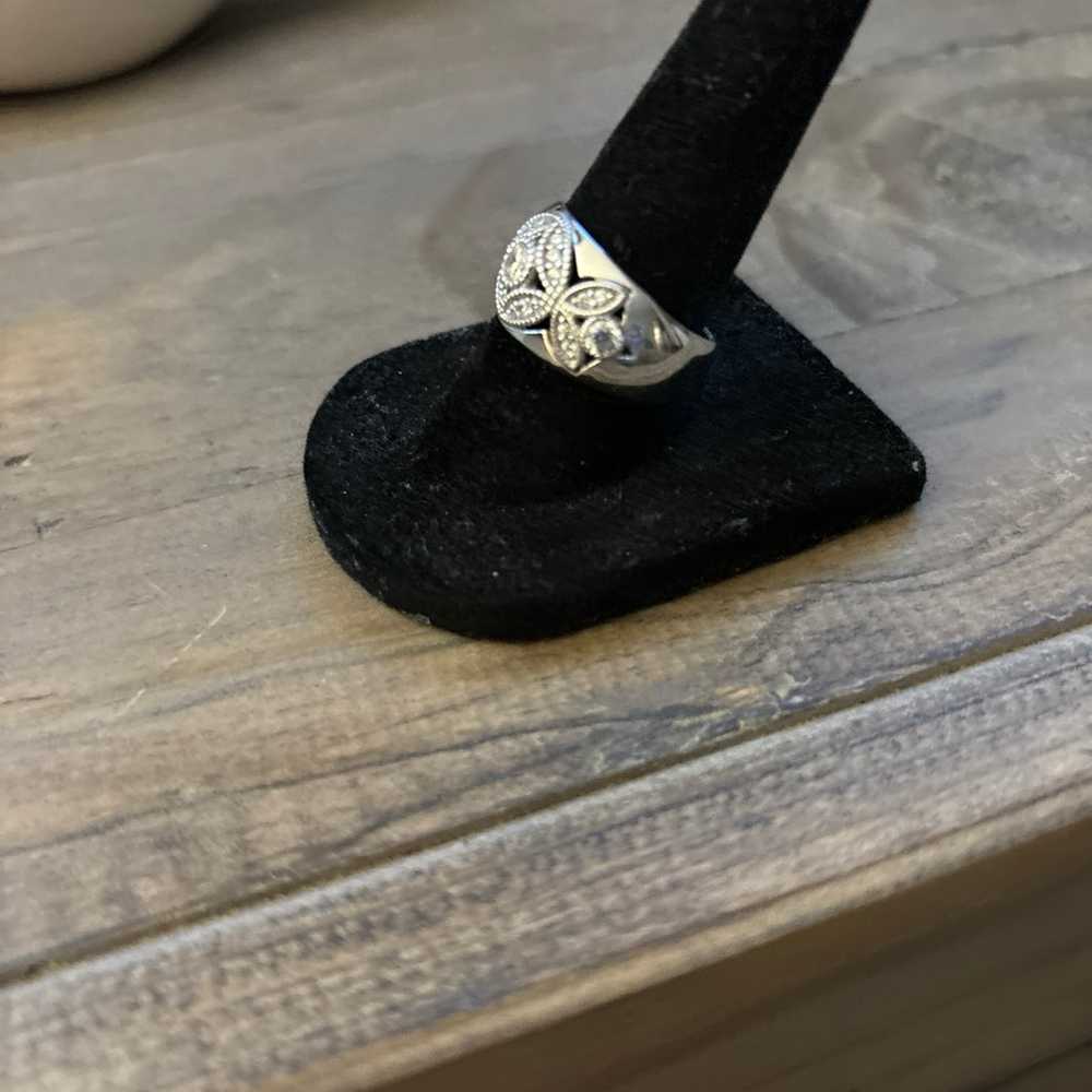 Sterling silver and diamonique band ring - image 2