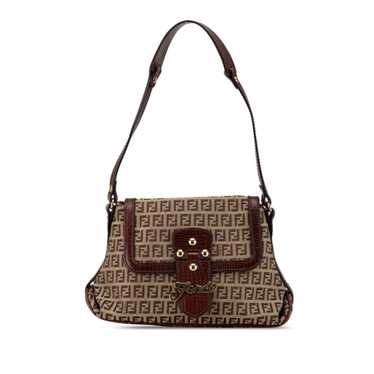 Brown Fendi Zucchino Canvas Flap Shoulder Bag