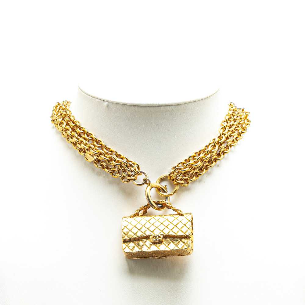 Gold Chanel Gold Plated Multi Chain Flap Bag Pend… - image 4