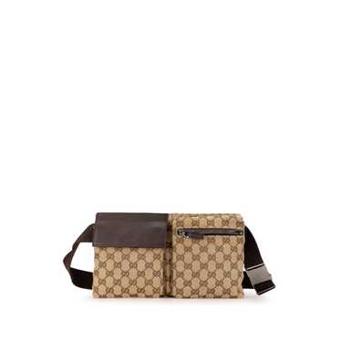 Brown Gucci GG Canvas Double Pocket Belt Bag