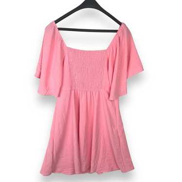 Smocked Pink Babydoll Dress Size XL Flutter Sleev… - image 1