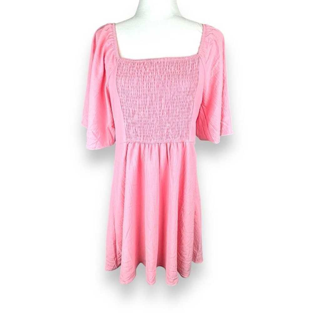 Smocked Pink Babydoll Dress Size XL Flutter Sleev… - image 2