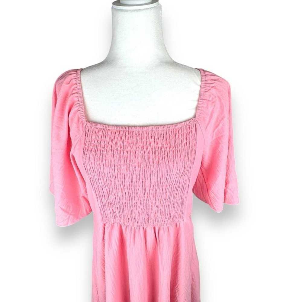 Smocked Pink Babydoll Dress Size XL Flutter Sleev… - image 5