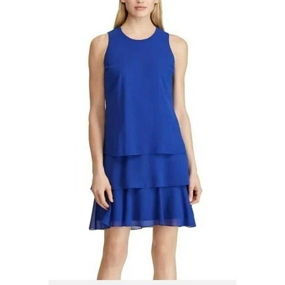 Lauren Ralph Lauren Georgette Blue Tiered Sleevel… - image 1