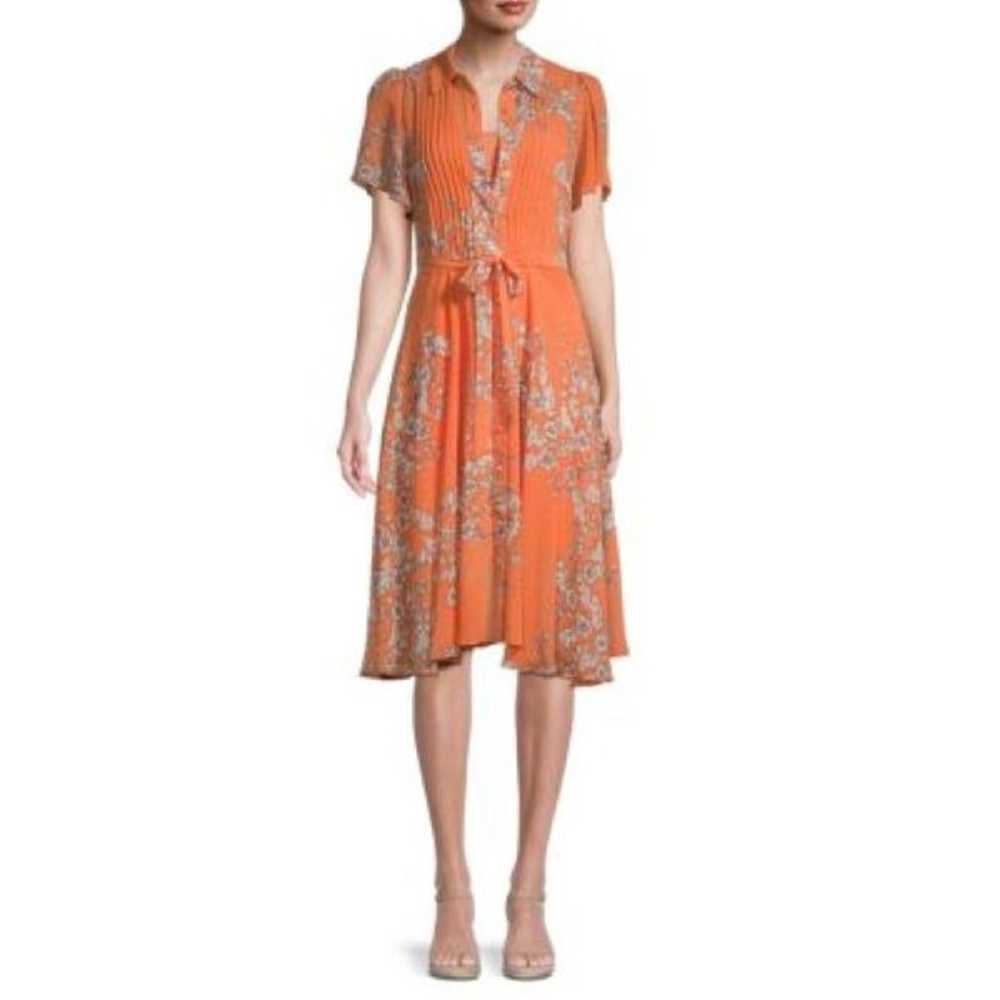 Nanette Lepore Shirt Dress Women 12 Orange Floral… - image 1