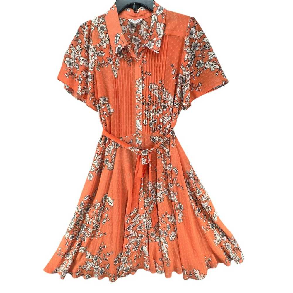 Nanette Lepore Shirt Dress Women 12 Orange Floral… - image 2