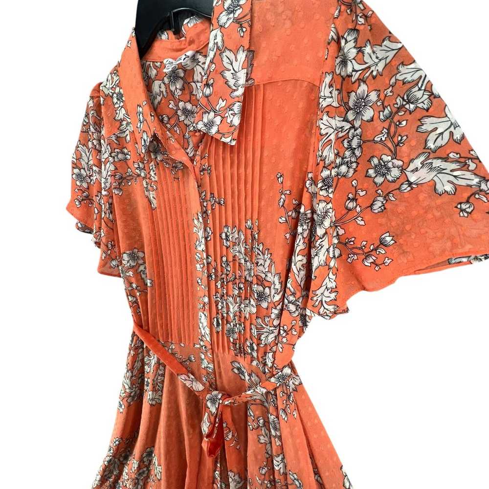 Nanette Lepore Shirt Dress Women 12 Orange Floral… - image 3