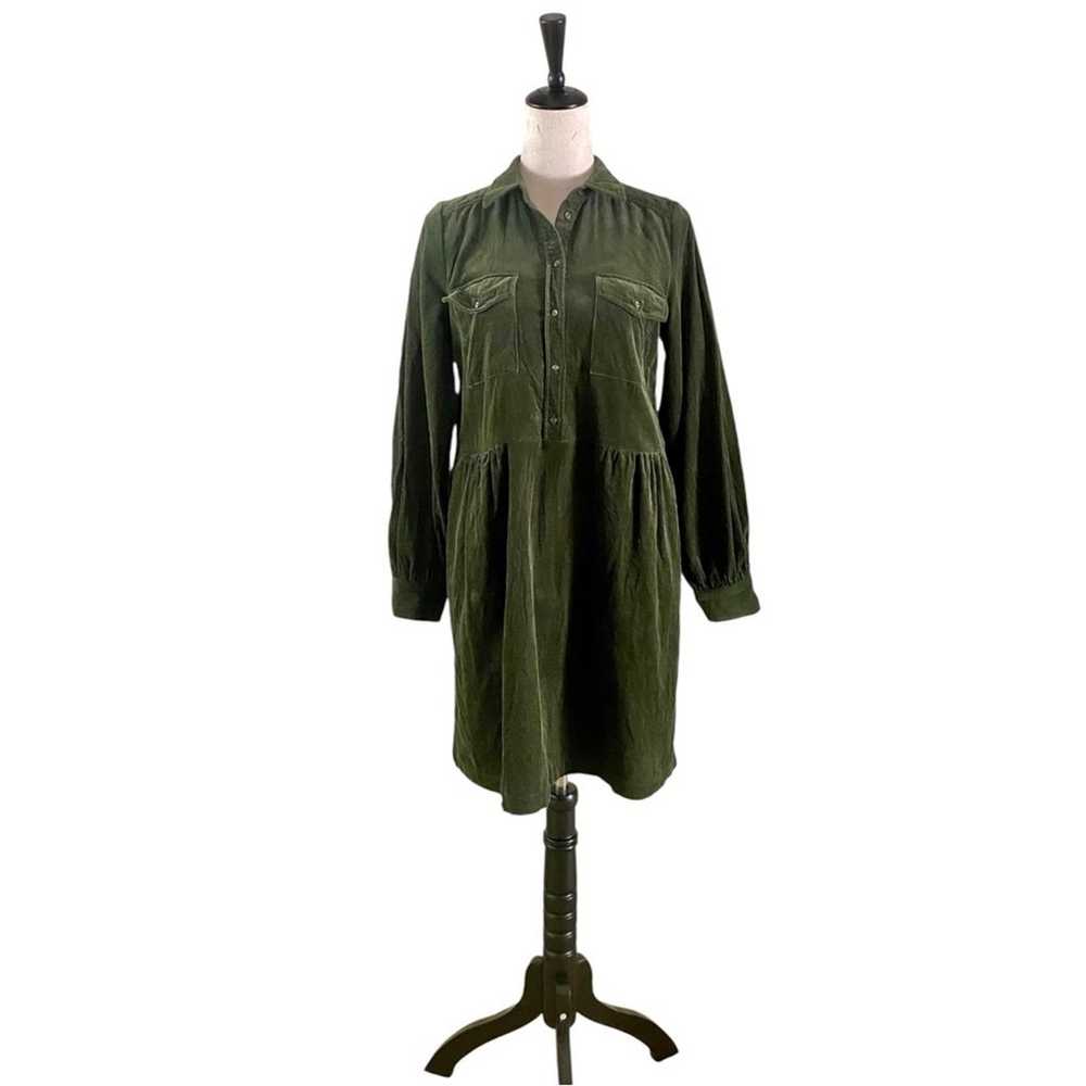 Part Two Corduroy Velvet Button-Up Dress Olive Gr… - image 1