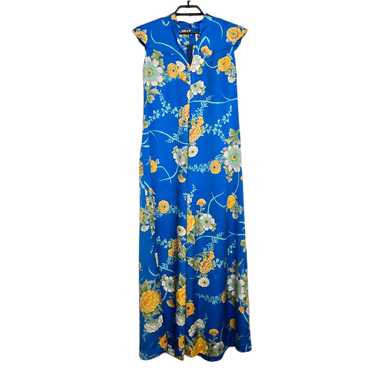 Vintage Malama Sophisticates Hawaiian Blue White Floral Maxi Dress Women's M cheapest