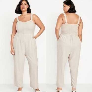 Old Navy Fit & Flare Linen-Blend Jumpsuit in Natu… - image 1