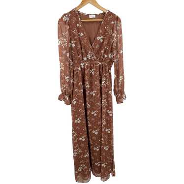 Pink Lily Beautifully You Brown Floral Maxi Dress 