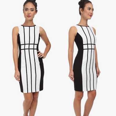 Calvin Klein White & Black Colorblock Sheath Dress