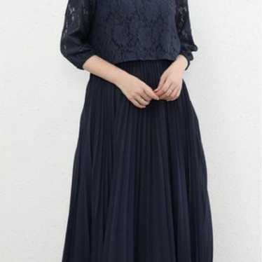 Party Dress Formal Navy Lace Pleats Long Dress Siz