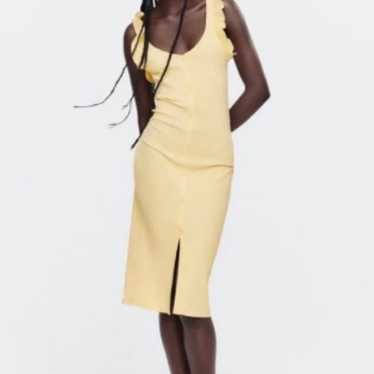 Zara yellow ruffle sleeve midi dress - image 1